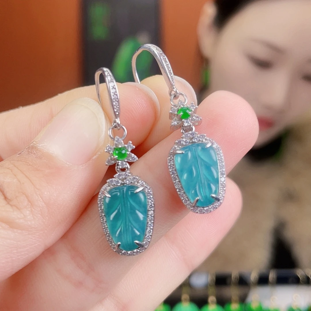 翡翠银S925镶嵌耳饰