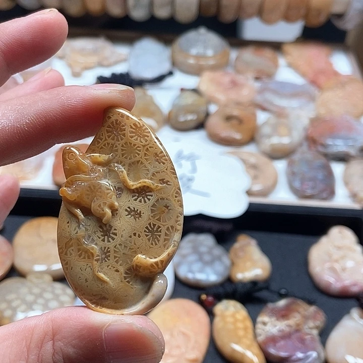 颈饰未镶嵌硅化珊瑚（珊瑚玉）