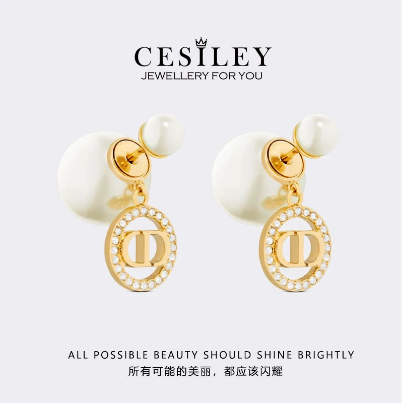 铜合金耳饰 铜合金耳饰 圆盘镶钻字母耳钉 高级轻奢DTA1074