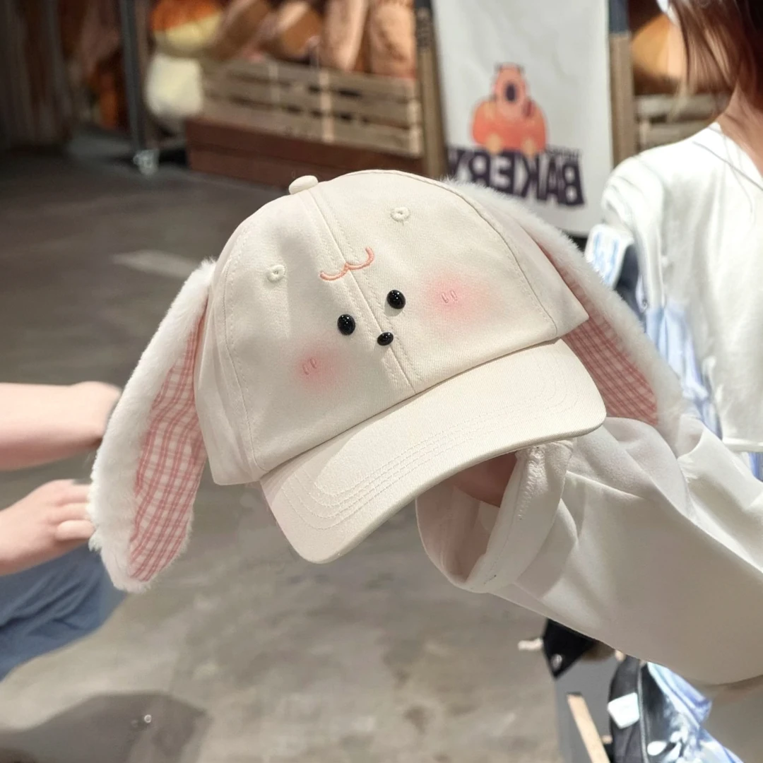 韩系耳朵卡通毛绒小狗帽百搭显脸小大头围鸭舌帽出游少女感穿搭