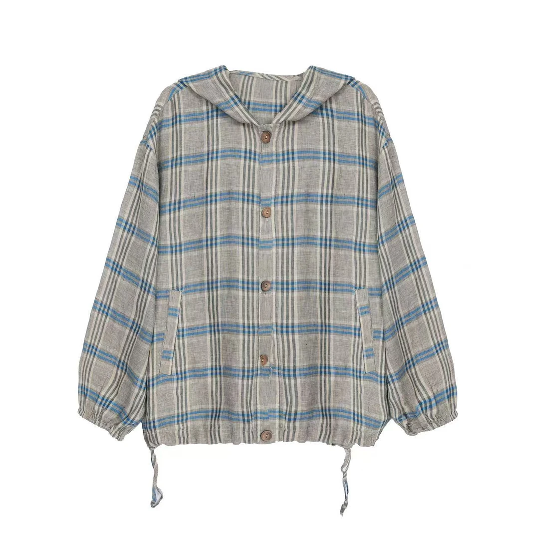 兰姐服饰直播间夏季新款时尚简约百搭格子帽衫1068-2