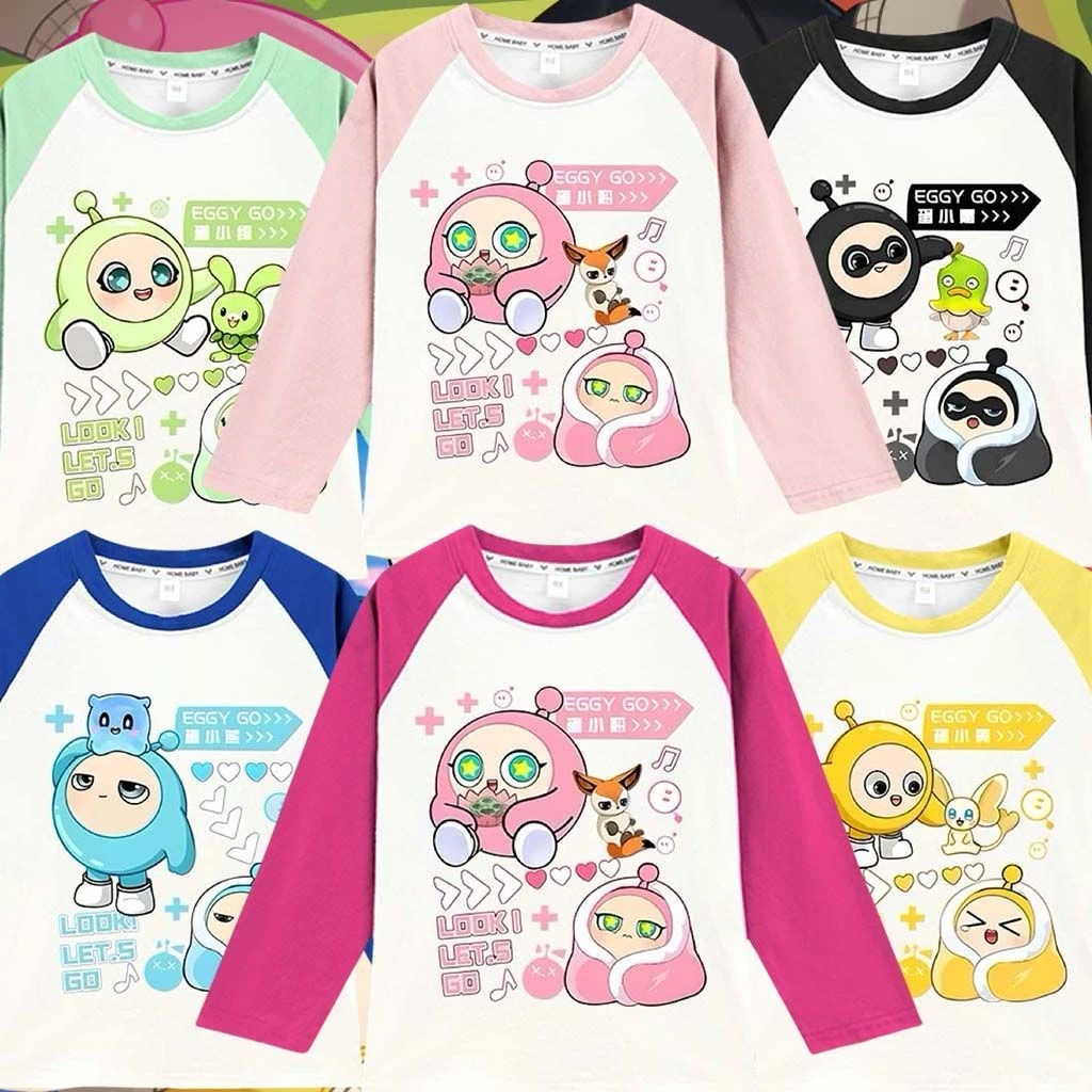 蛋仔派对秋新款男女童逃出惊魂夜圆领插肩儿童纯棉长袖衣服新款潮