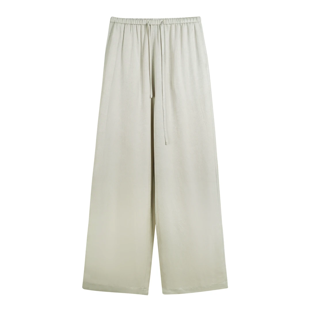 慵懒风直筒裤垂感休闲裤女进口100%醋酸弹力腰直筒凉凉裤SS251232