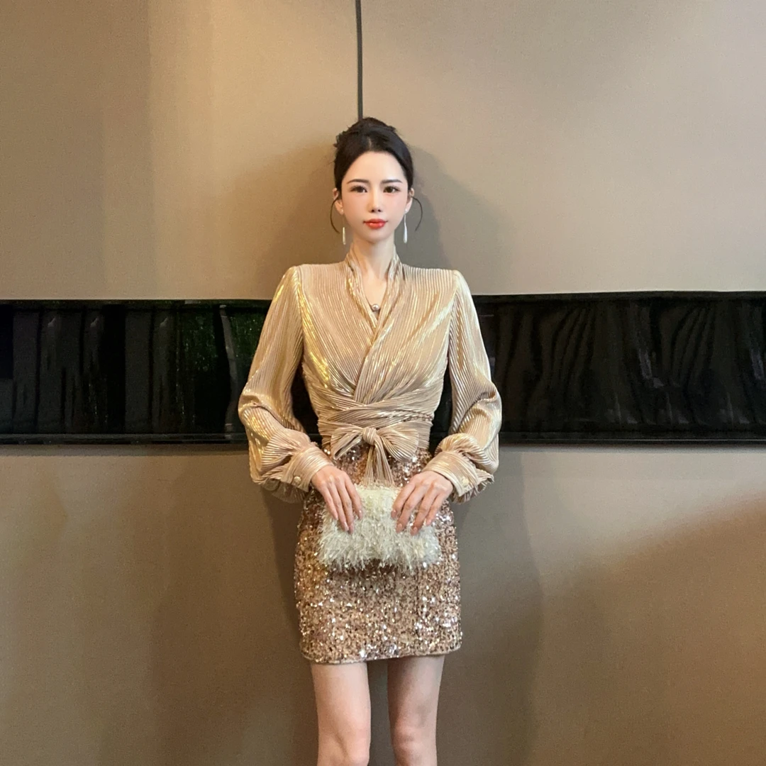 【鹿鹿定制】新款秋冬修身显瘦轻奢名媛气质优雅连衣裙21438