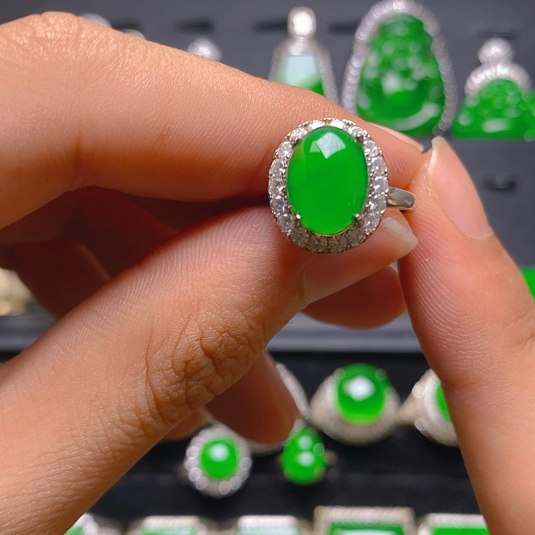 银S925镶嵌戒指翡翠戒指