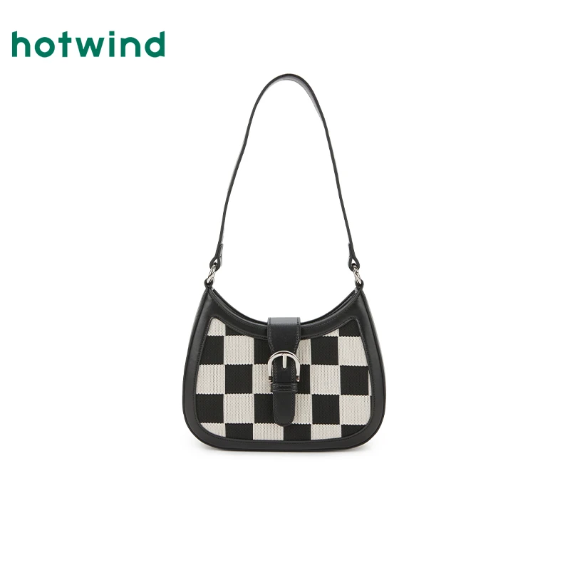 热风2025年春季新款女士格子拼接可斜挎单肩包B53W25105