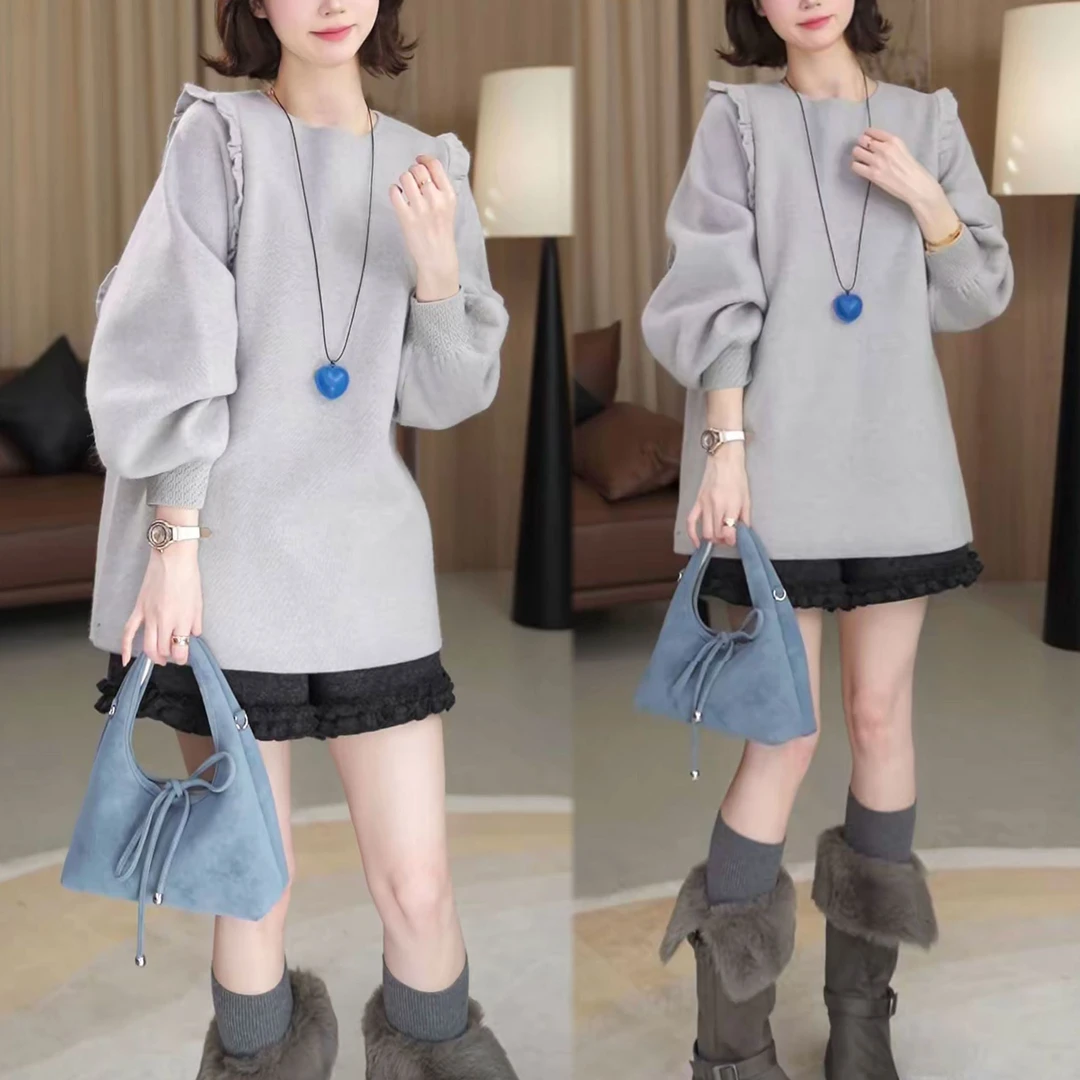 冬季新品洋气遮肉百搭套头休闲打底上衣韩版气质慵懒风时尚T恤女