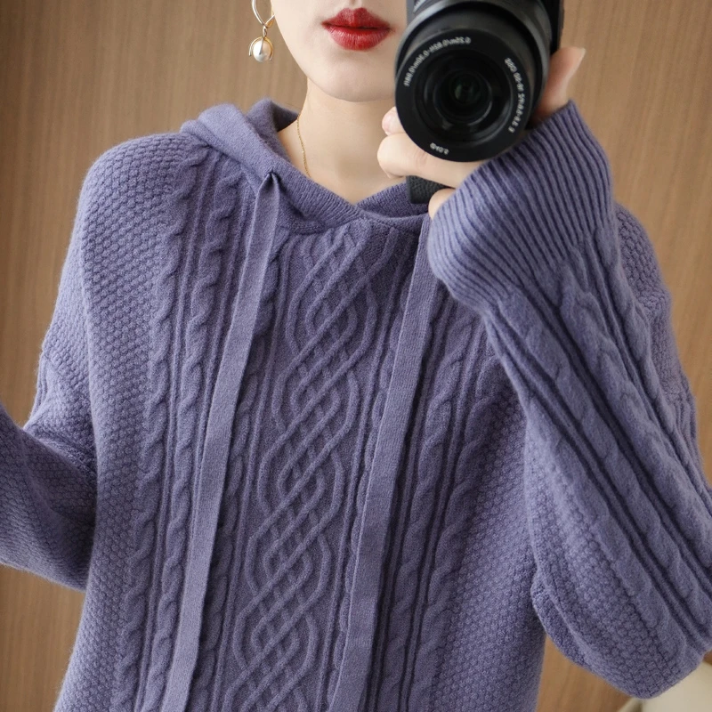 257绞花连帽衫--仿羊绒