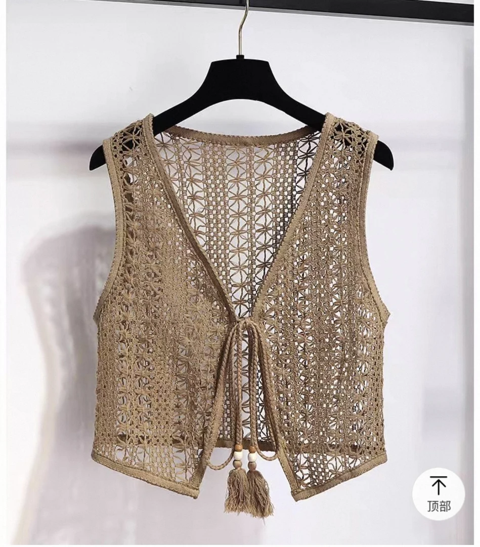 Y7复古民族度假风针织流苏开衫女薄款春夏小披肩外搭蕾丝罩衫