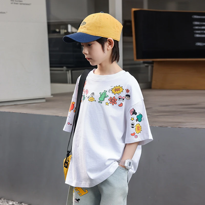 男童纯棉短袖t恤夏季薄款2025新款儿童夏装痞帅男孩印花半袖上衣