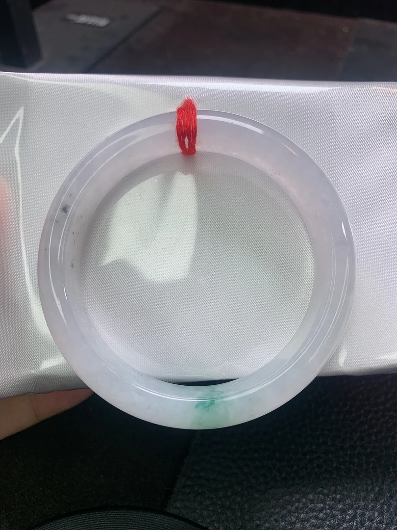 A217缅甸天然A货翡翠55-56圈口糯冰底飘绿花飘乌鸡花正圈手镯