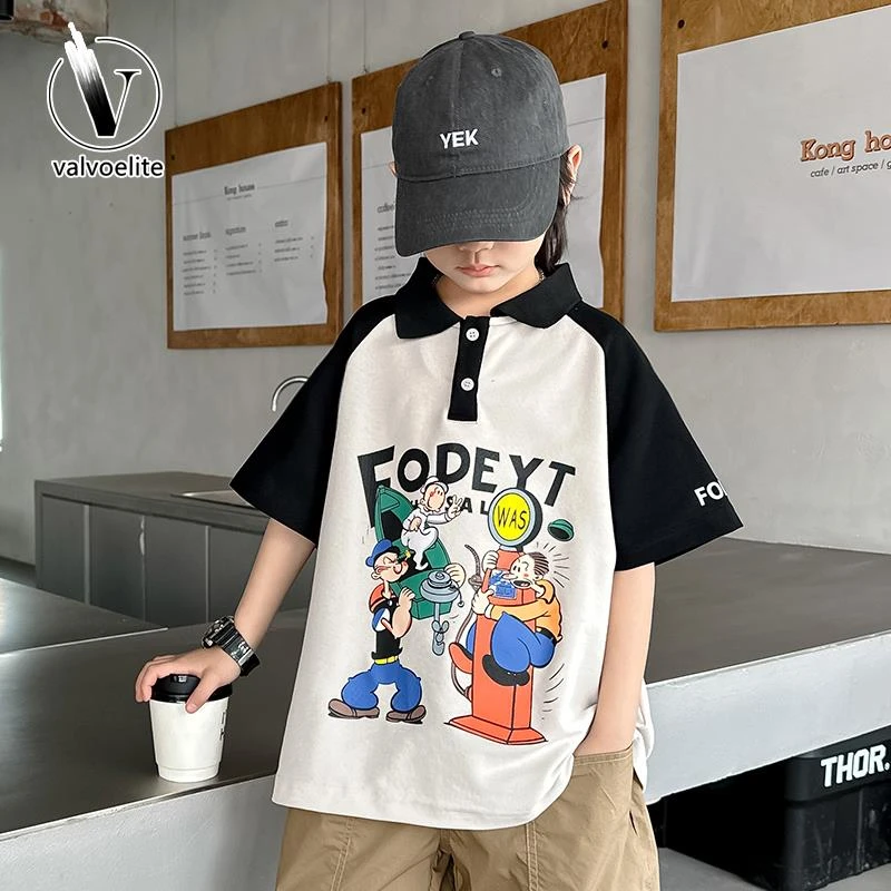 VALVOELITE男童短袖体恤2025新款夏季休闲宽松薄款POLO衫上衣大童