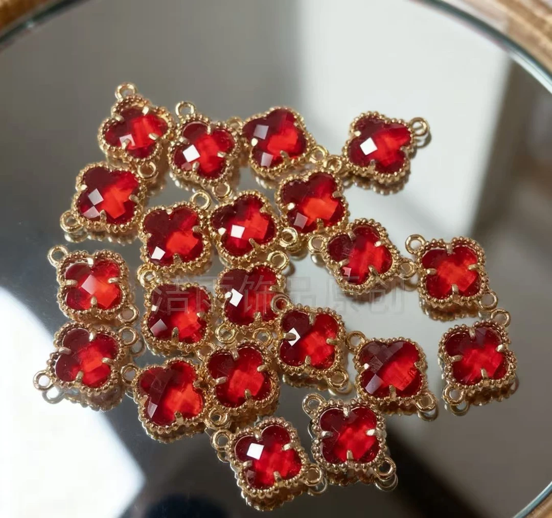 (洁雨饰品 DIY)  P888金红四叶草四叶草挂坠