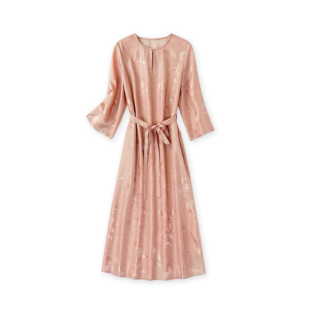 【桑蚕丝大W】（左谜）新款烫金桑蚕丝连衣裙JEX-L90319