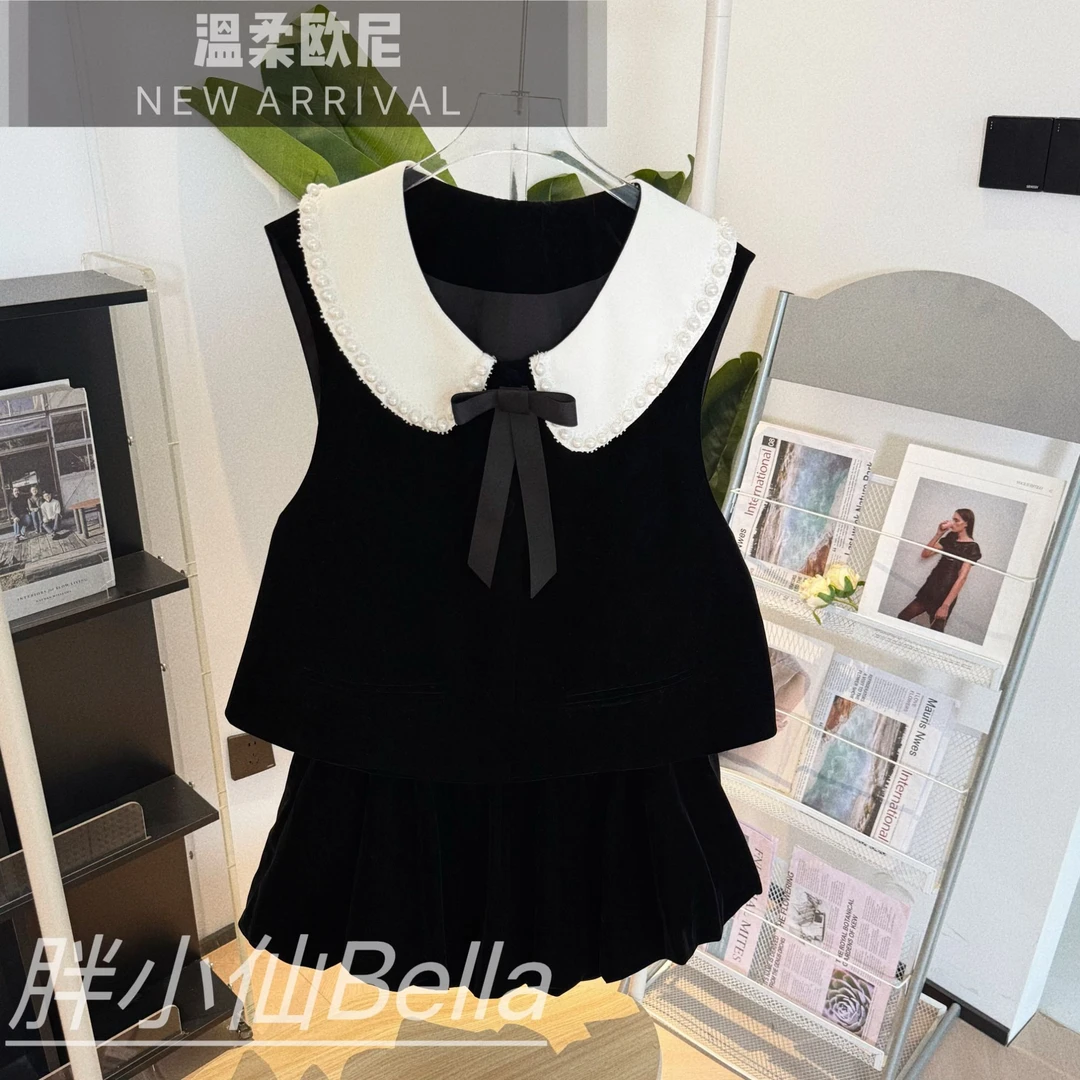 【胖小仙】<温柔欧尼>甜美娃娃领法式学院风时尚套装微胖显瘦大码