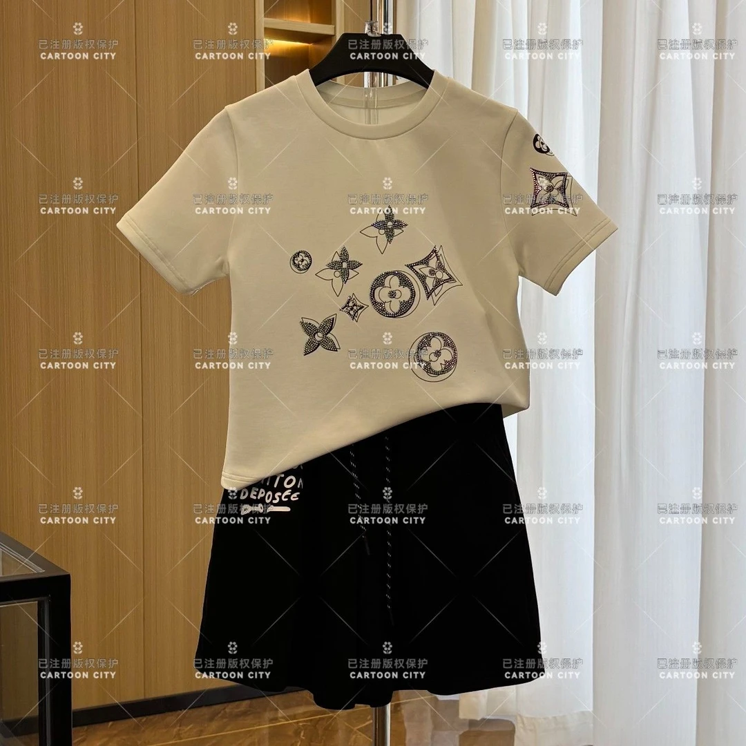 编码51WMA-A312<经典老花>丨宽松版夏季T恤短裙休闲百搭时套装