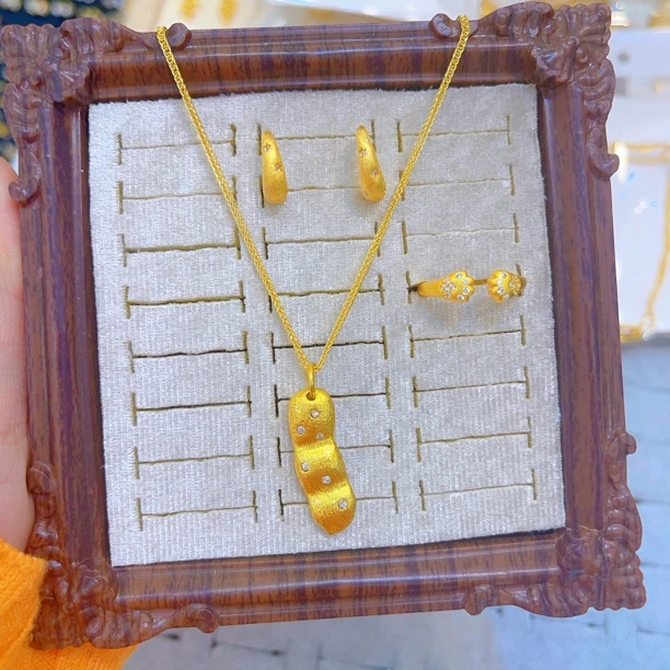 铜合金项链 2195新款三件套首饰耳环项链戒指爆款白搭时尚金色