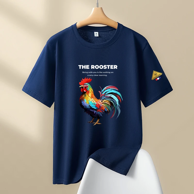 罗乐公鸡短袖T恤纯棉圆领男装夏季休闲新款印花薄款男士潮流宽松