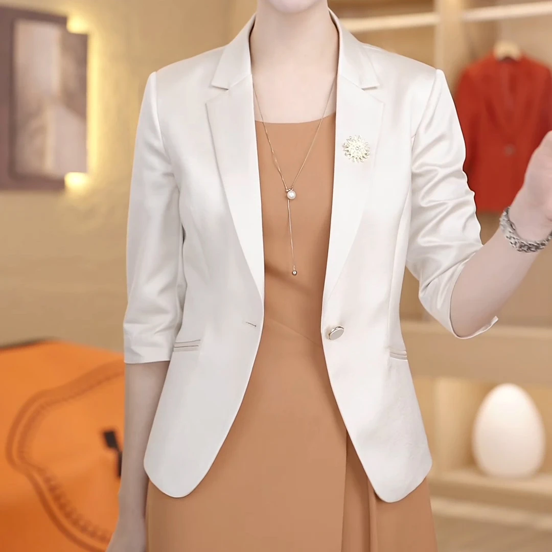 夏季新薄款一粒扣七分袖小西装外套女小个子短款修身西服上衣洋气