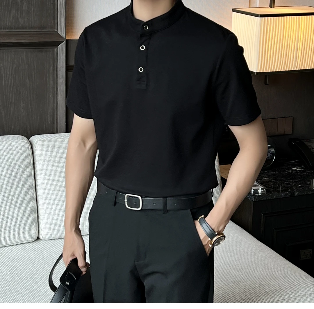 【润哥】夏季新款精梳棉亨利领冰凉衫 纯色简约半袖短袖T恤男7513