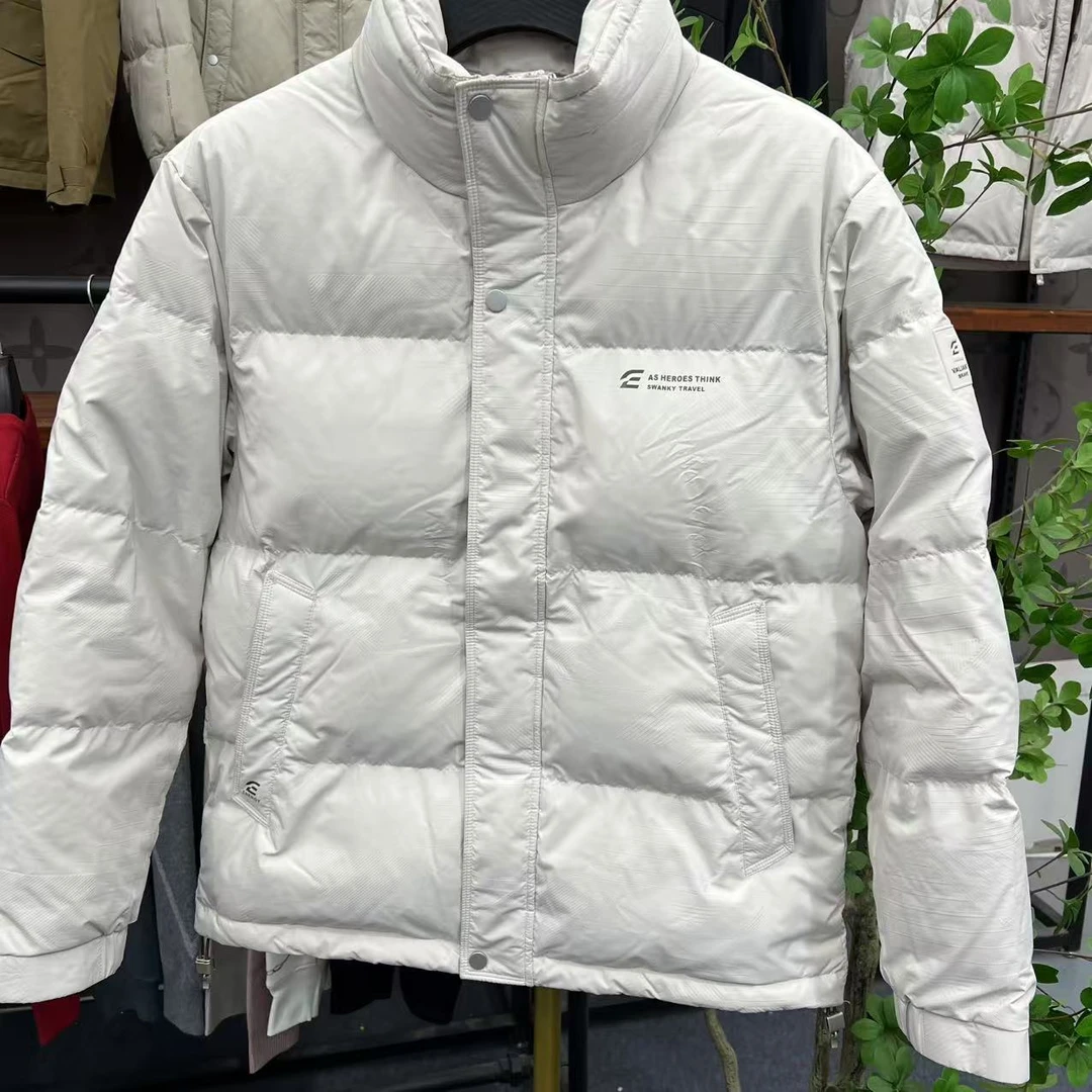 H标、90%白鸭绒！秋冬季新款保暖防风羽绒服无帽立领休闲印花外套男