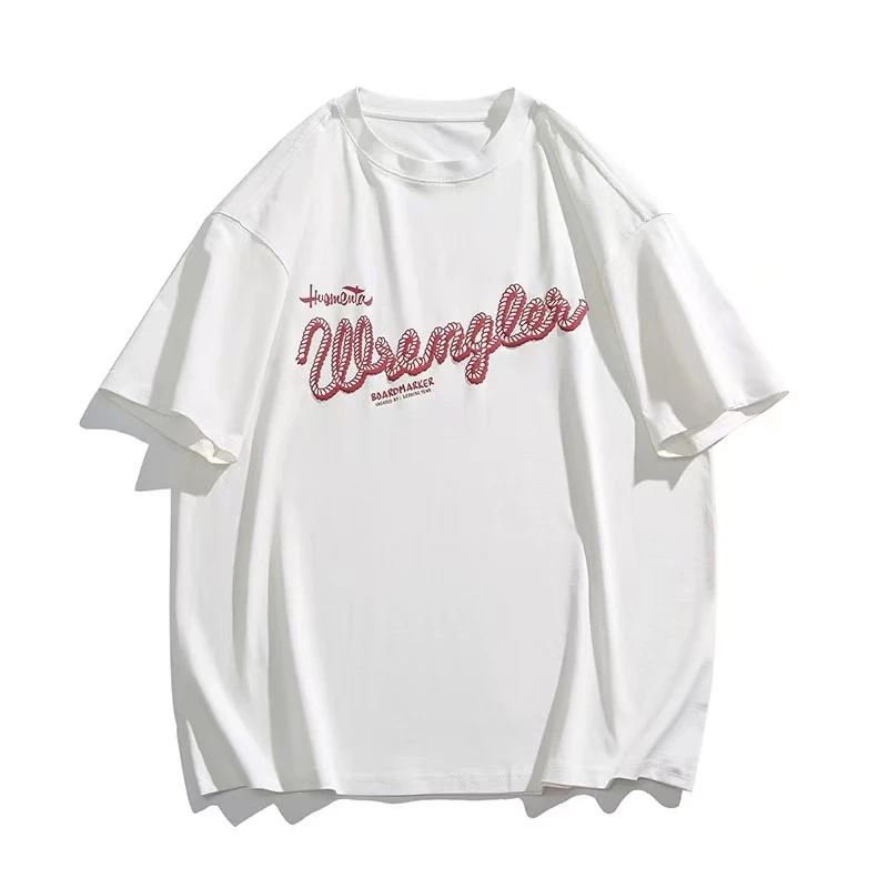 美式潮牌发泡印花短袖T恤男宽松上衣纯棉休闲情侣-824