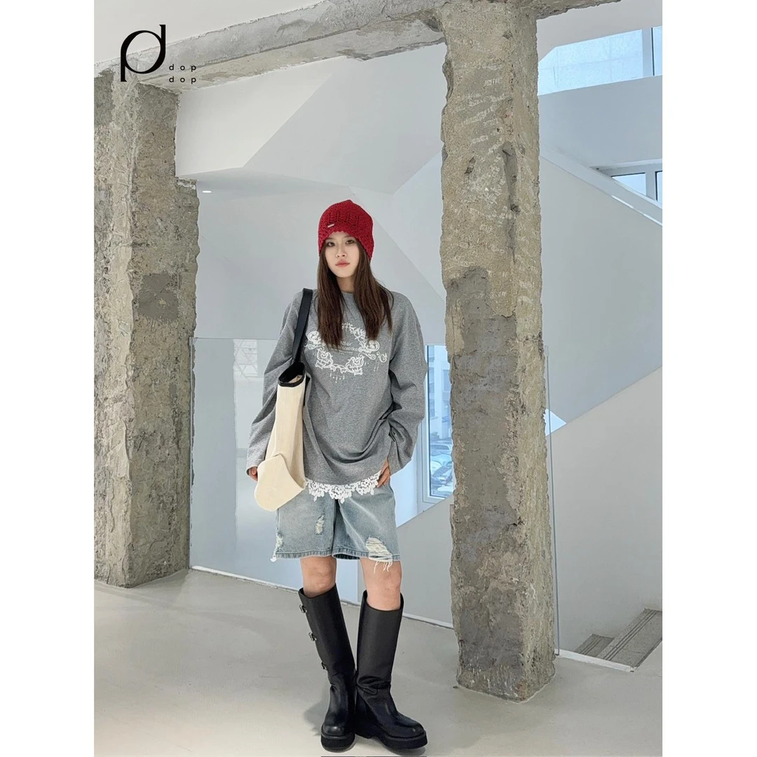 AVVENN2025春破洞花边腰头牛仔短裤女1190dopdop买手店