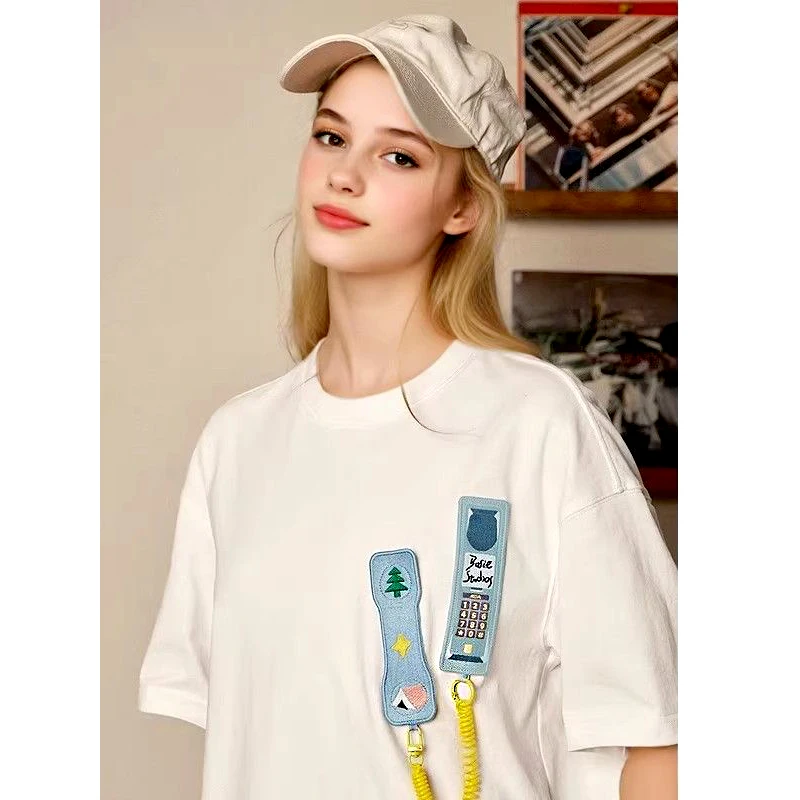 【明星同款】美式复古潮牌趣味可拆卸电话机短袖t恤男女夏宽松上衣