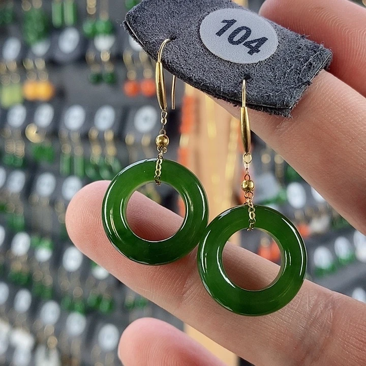 和田玉耳饰18K金镶嵌