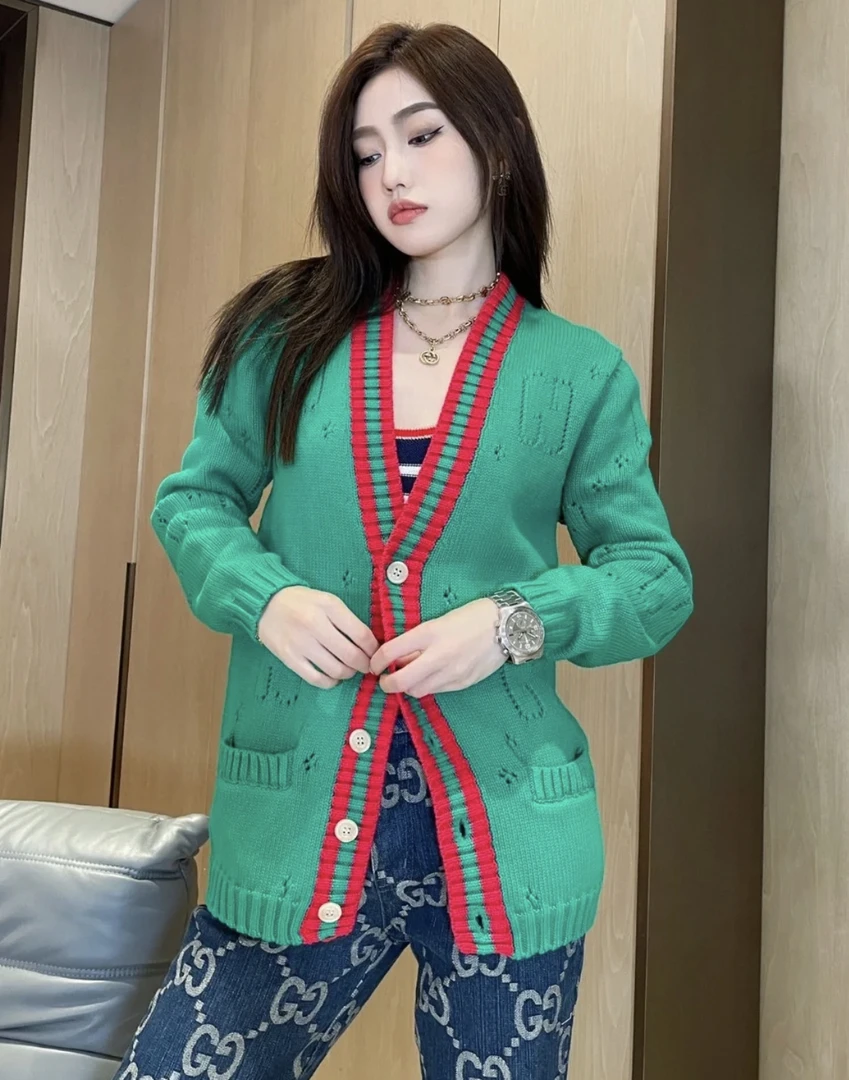 99新 GUCCI/古驰 2023年秋季新款镂空针织开衫毛衣s码 #2215