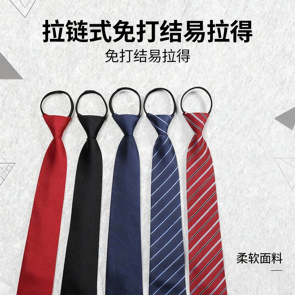西装领带男拉链式衬衫商务懒人免打结易拉得结婚新郎条纹红色领带