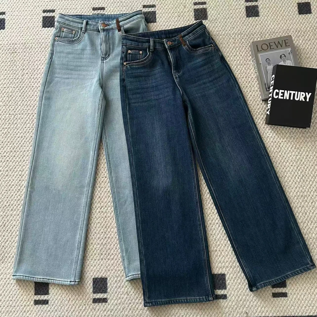 【米可家】秋冬加厚绒窄版垂感牛仔阔腿裤（两个长度）98153