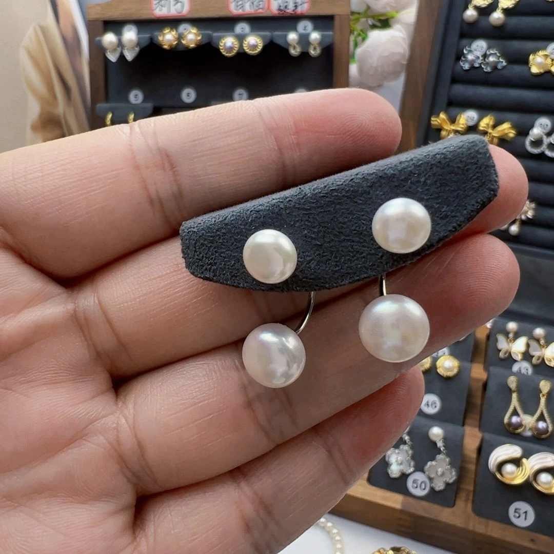 银S925镶嵌淡水珍珠耳饰卡*?