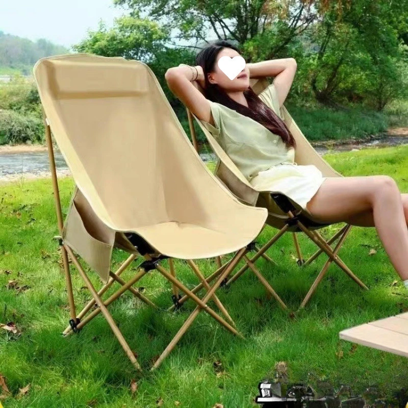 户外加高款月亮椅折叠椅子便携式野外露营马扎懒人椅高靠背包邮