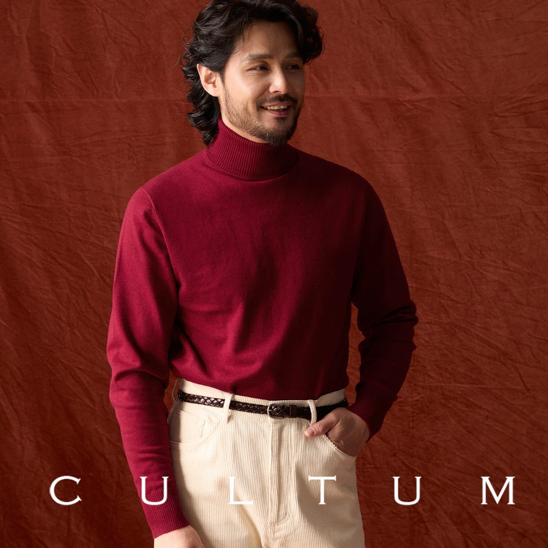 【可机洗棉山羊绒】CULTUM新年红色毛衣男长袖打底内搭高领针织衫