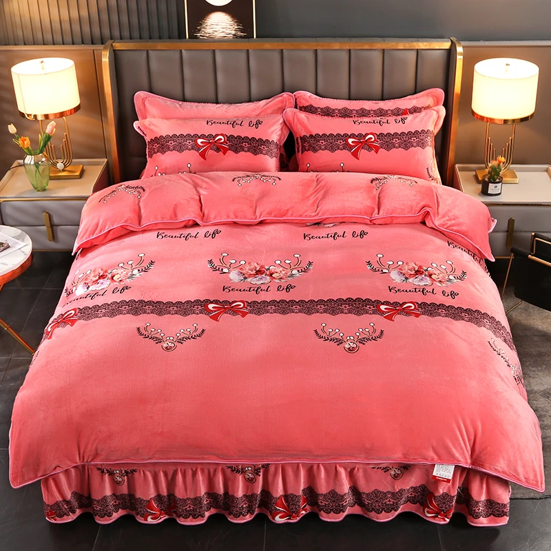 冬季加绒加厚牛奶绒四件套保暖柔软细腻双面绒被套防静电不掉毛