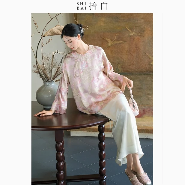 拾白原创国风新中式外套人丝提花斜襟改良盘扣高级感上衣SU5433