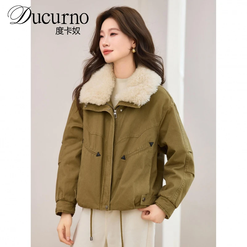 领派克服女短款加厚加绒服外套宽松休闲上衣时尚百搭大毛领