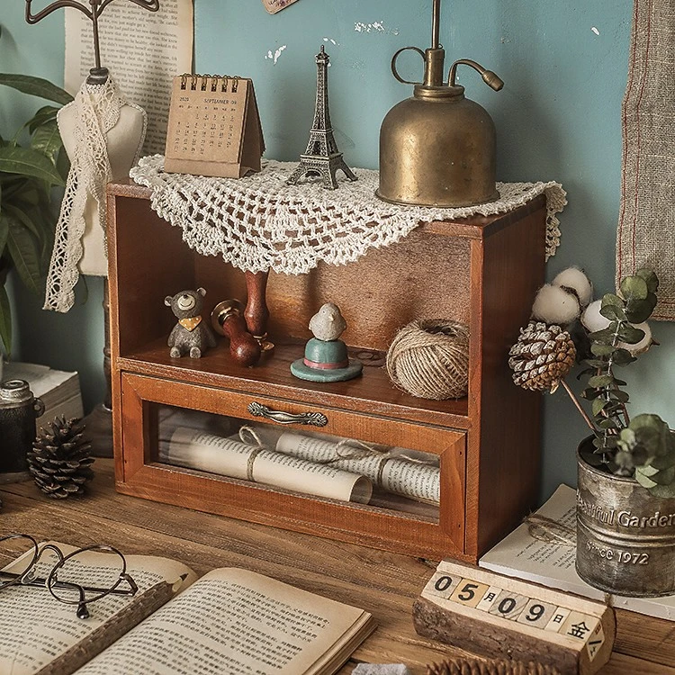 一抽一格实木松木柜木质置物架杯子首饰复古收纳架木制柜子架子