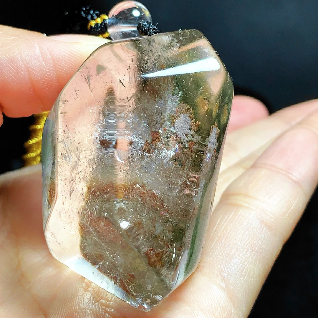 东海水晶天然随形绿幽灵100%真品水晶吊坠毛衣链原石项坠男女网红