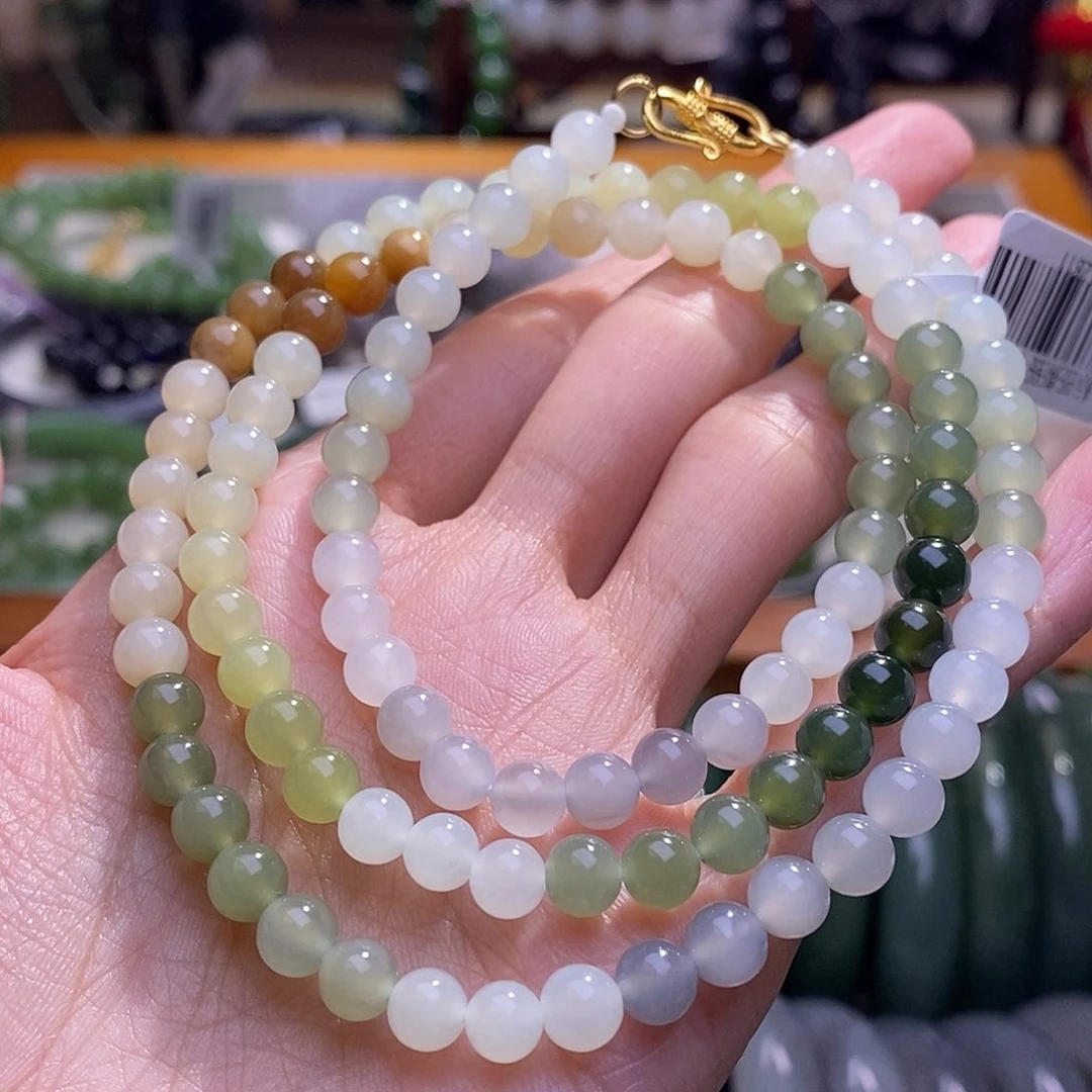 颈饰未镶嵌和田玉多宝银镶项链6MM