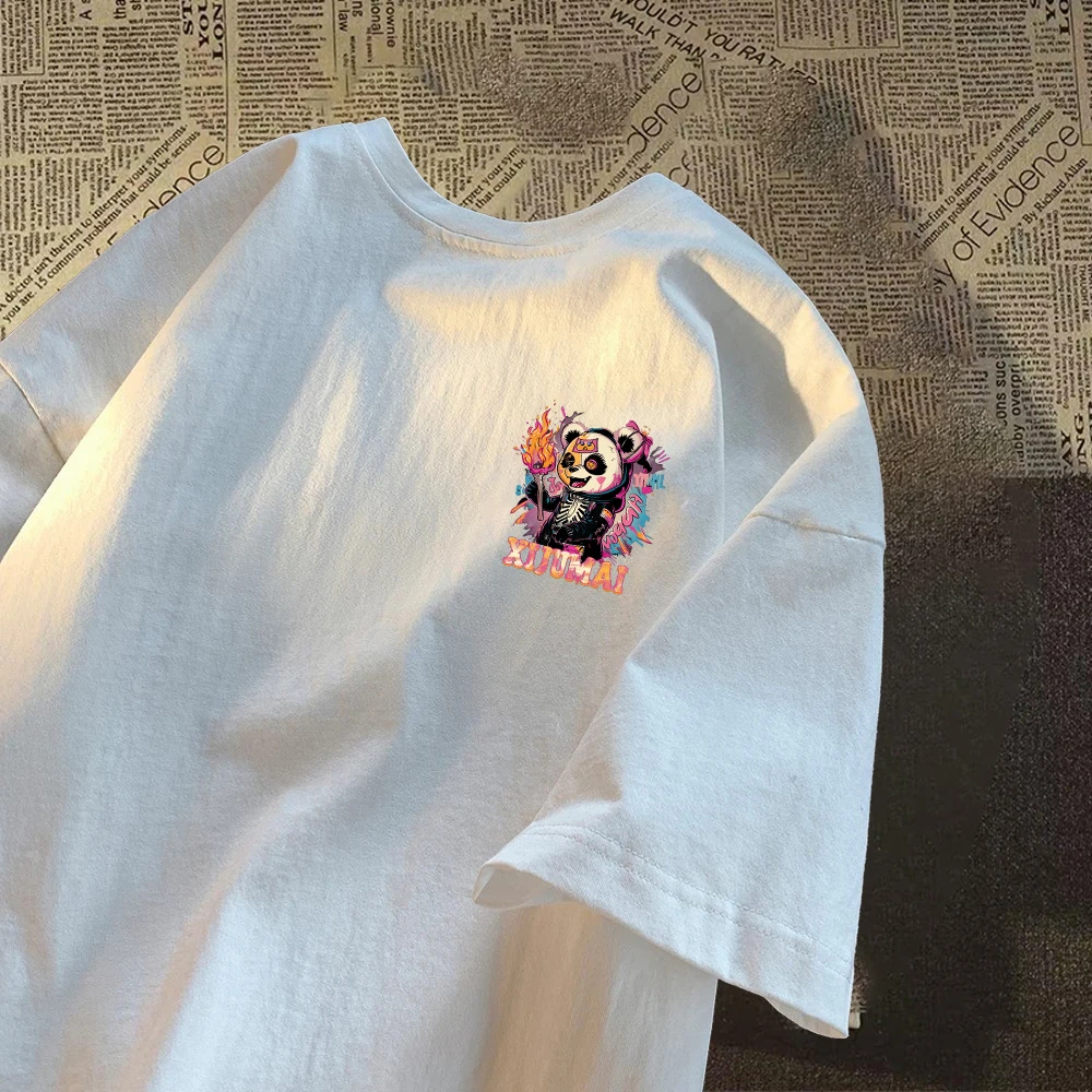 美式痞帅重磅纯棉短袖 火炬熊 男女潮牌宽松百搭圆领青少年 ins