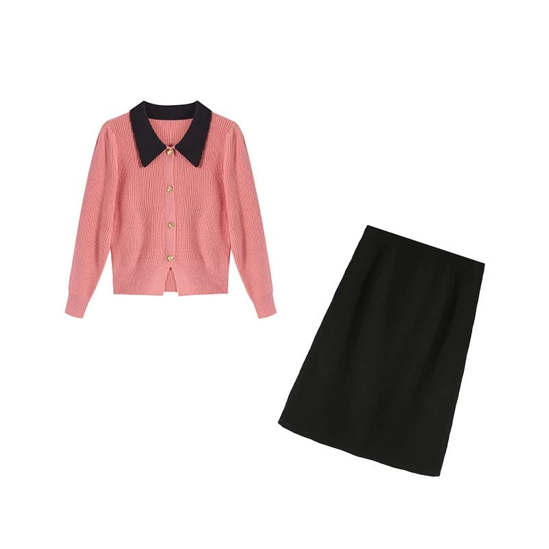 周周-翻领针织上衣ZL39096+半裙ZL36493针织衫新款秋冬洋气