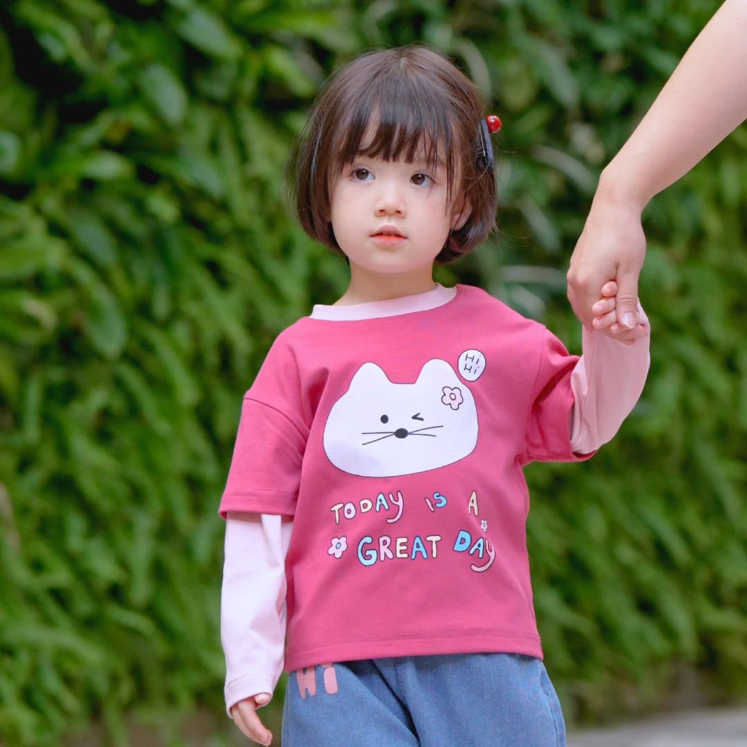 女童长袖t恤春秋款2025新款宝宝假两件衣服儿童装秋装打底衫上衣T