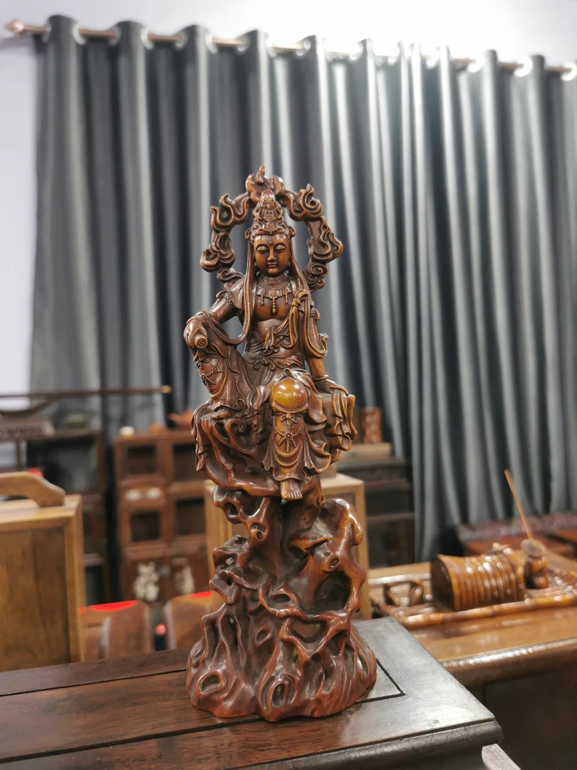 小叶黄叶火焰自在观音坐摆件