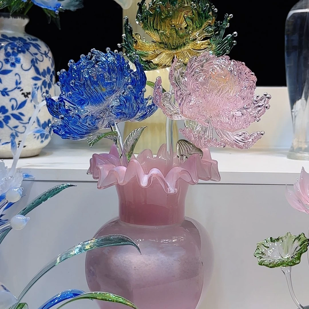手工艺品琉璃牡丹