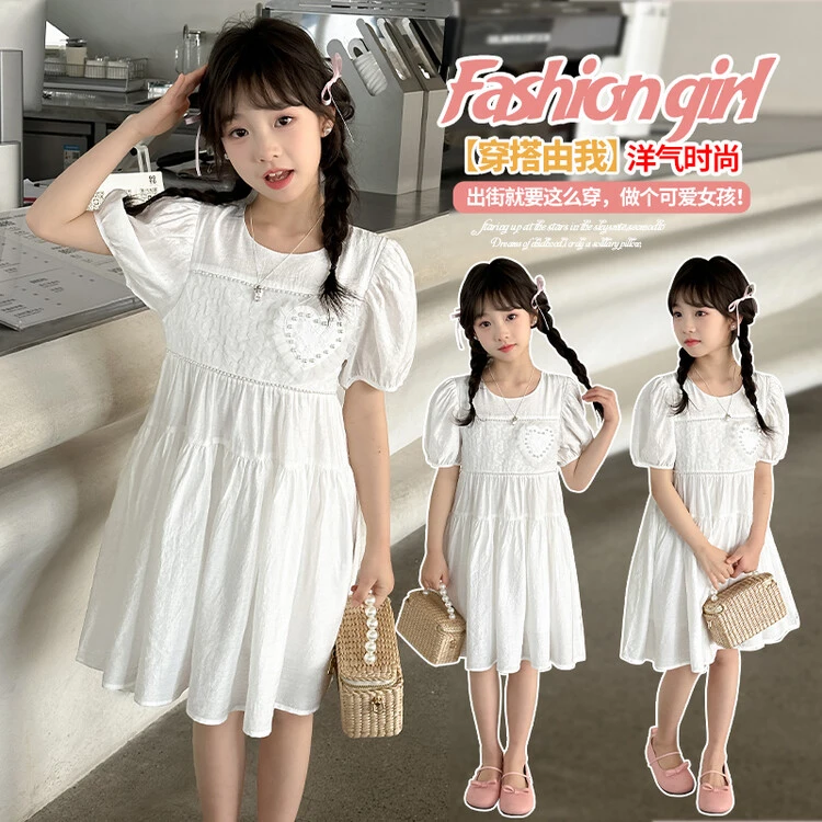 女童夏季新款洋气连衣裙女孩3-17岁夏装裙子儿童娃娃领大童甜美夏