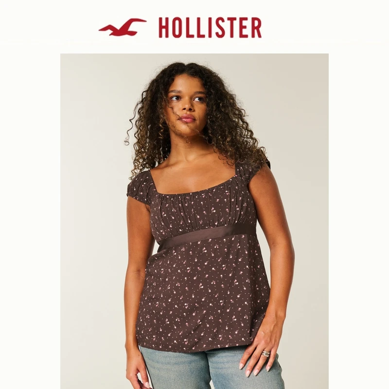 Hollister25秋季美式Y2K辣妹系带娃娃衫T恤女装340-5480