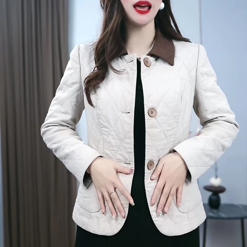 时尚洋气轻薄夹棉外套女2025秋冬新款妈妈装遮肉显瘦气质百搭上衣