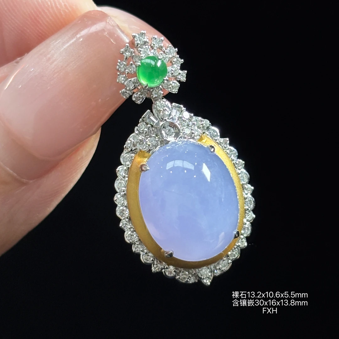 《缅甸翡翠珠宝严选》天然A货冰紫萝兰蛋面吊坠（下单质询客服）FXH